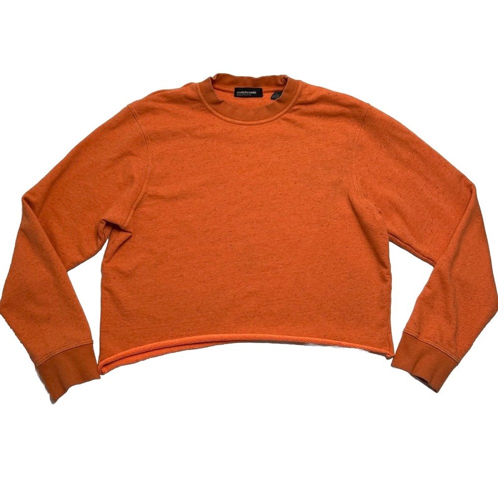 Scotch & Soda Orange Sweater Size XL Crew Neck Cropped Heathered Rolled Hem